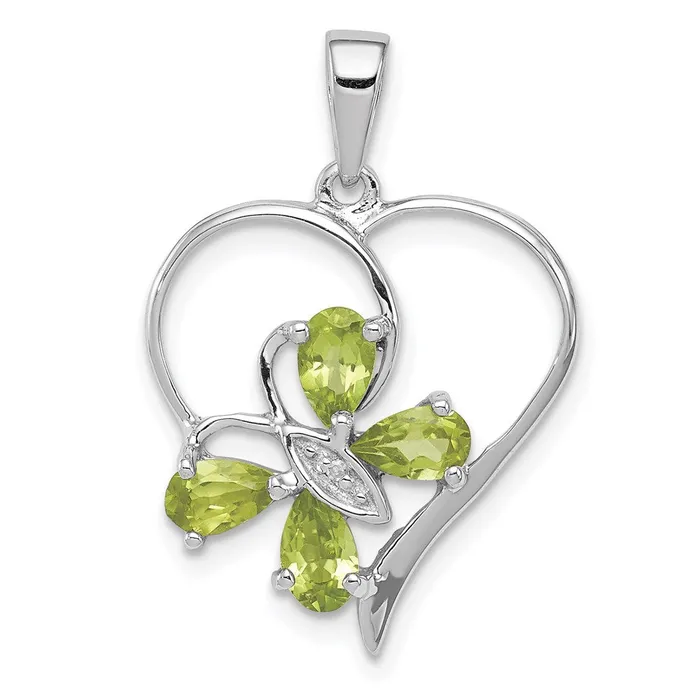Necklaces Sterling Silver RH Plated Peridot and Diamond Butterfly Heart Pendant Goldia Necklaces Sterling Silver RH Plated Peridot and Diamond Butterfly Heart Pendant Goldia