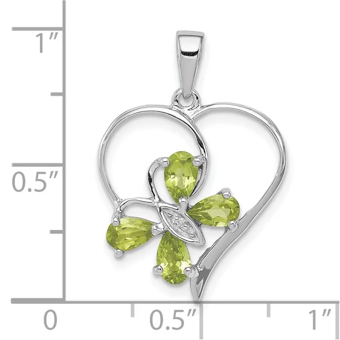 Necklaces Sterling Silver RH Plated Peridot and Diamond Butterfly Heart Pendant Goldia