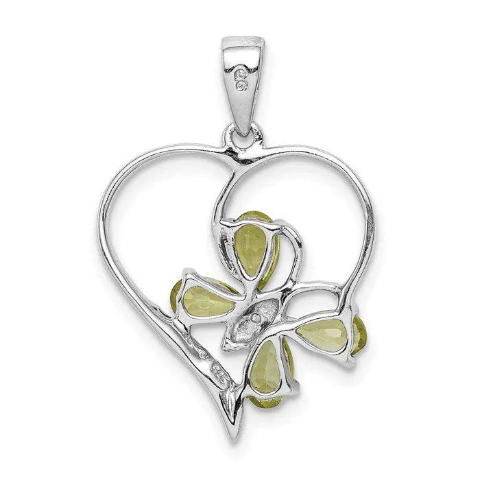 Necklaces Sterling Silver RH Plated Peridot and Diamond Butterfly Heart Pendant Goldia