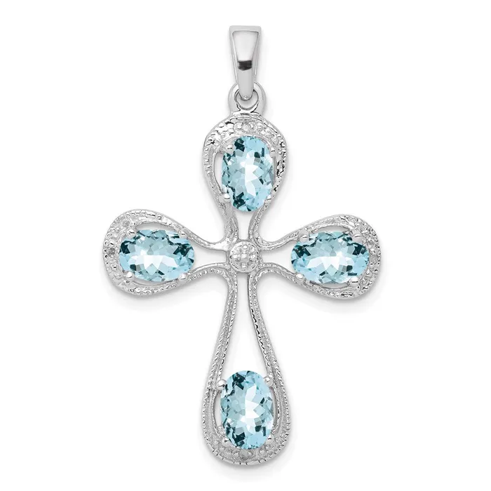 Necklaces Sterling Silver Rhodiumplated Aquamarine u0026 Diamond Cross Pendant Goldia Necklaces Sterling Silver Rhodiumplated Aquamarine u0026 Diamond Cross Pendant Goldia