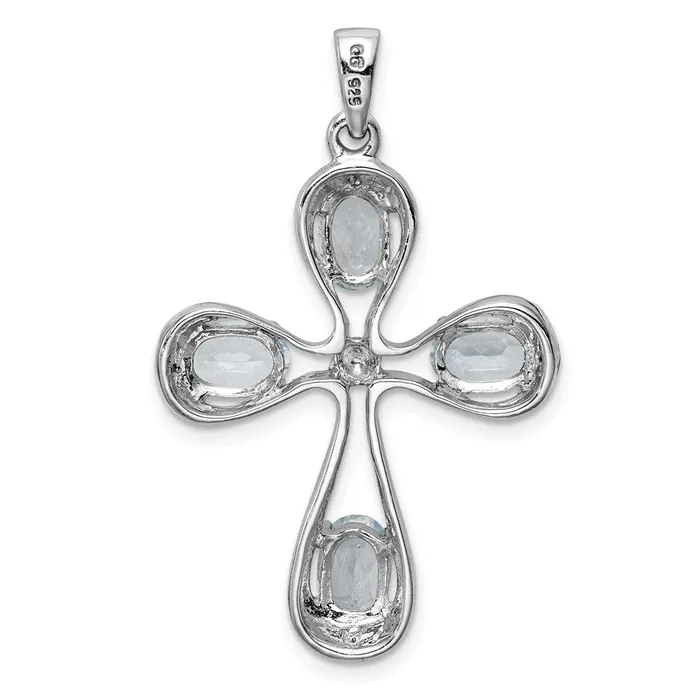 Necklaces Sterling Silver Rhodiumplated Aquamarine u0026 Diamond Cross Pendant Goldia