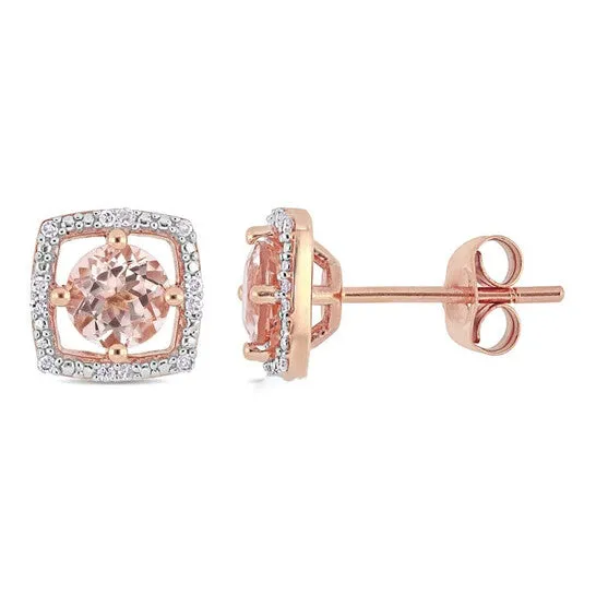 Original AMOUR 1 CT TGW Morganite and Diamond Stud Earrings In 10K Rose Gold JMS always Earrings Original AMOUR 1 CT TGW Morganite and Diamond Stud Earrings In 10K Rose Gold JMS always Earrings