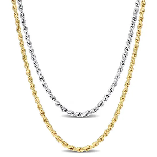 Original AMOUR 22mm Rope Chain Necklace Set 18 Inch 18k Yellow Gold Plated and 16 Inch White Sterling Silver JMS always Necklaces Original AMOUR 22mm Rope Chain Necklace Set 18 Inch 18k Yellow Gold Plated and 16 Inch White Sterling Silver JMS always Necklaces