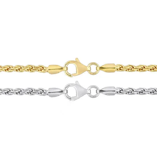 Original AMOUR 22mm Rope Chain Necklace Set 18 Inch 18k Yellow Gold Plated and 16 Inch White Sterling Silver JMS always Necklaces Original AMOUR 22mm Rope Chain Necklace Set 18 Inch 18k Yellow Gold Plated and 16 Inch White Sterling Silver JMS always Necklaces