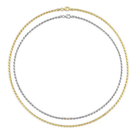 Original AMOUR 22mm Rope Chain Necklace Set 18 Inch 18k Yellow Gold Plated and 16 Inch White Sterling Silver JMS always Necklaces Original AMOUR 22mm Rope Chain Necklace Set 18 Inch 18k Yellow Gold Plated and 16 Inch White Sterling Silver JMS always Necklaces
