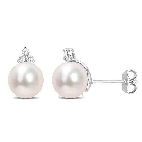 Original AMOUR 885mm Freshwater Cultured Pearl and 18 CT TW Diamond Pearl Stud Earrings In Sterling Silver JMS always Earrings Original AMOUR 885mm Freshwater Cultured Pearl and 18 CT TW Diamond Pearl Stud Earrings In Sterling Silver JMS always Earrings