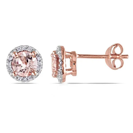 Original AMOUR Morganite and Diamond Halo Stud Earrings In Rose Plated Sterling Silver JMS always Earrings Original AMOUR Morganite and Diamond Halo Stud Earrings In Rose Plated Sterling Silver JMS always Earrings
