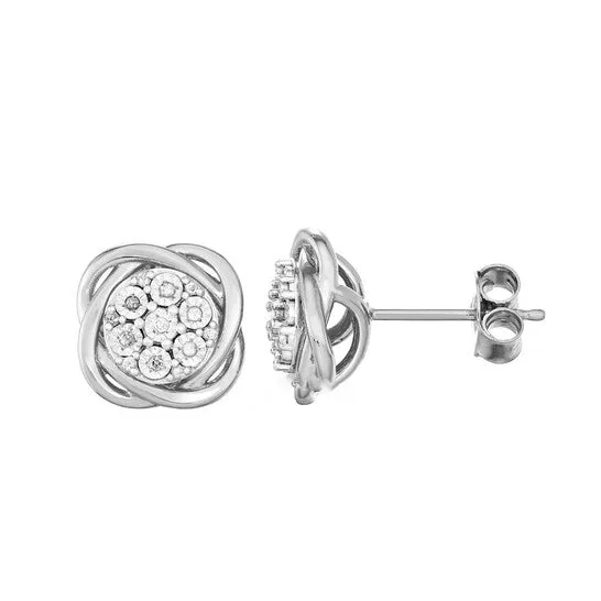 Original Diamond Muse 010 cttw White Gold Over Sterling Silver Knot Diamond Stud Earrings for Women JMS always Earrings Original Diamond Muse 010 cttw White Gold Over Sterling Silver Knot Diamond Stud Earrings for Women JMS always Earrings