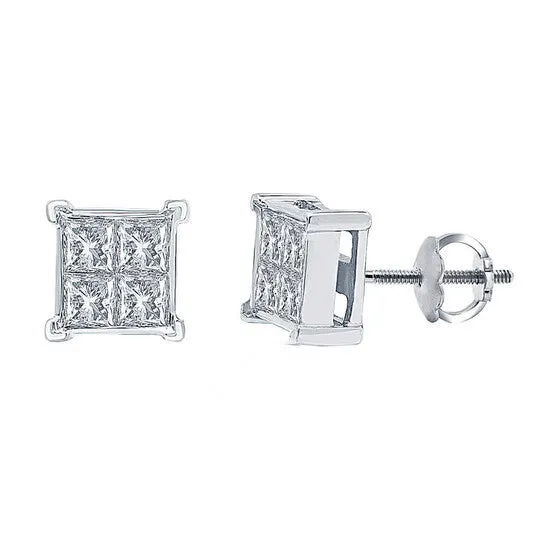 Original Diamond Muse 100 cttw 14KT White Gold Princess Cut Diamond Stud Earrings for Women JMS always Earrings Original Diamond Muse 100 cttw 14KT White Gold Princess Cut Diamond Stud Earrings for Women JMS always Earrings