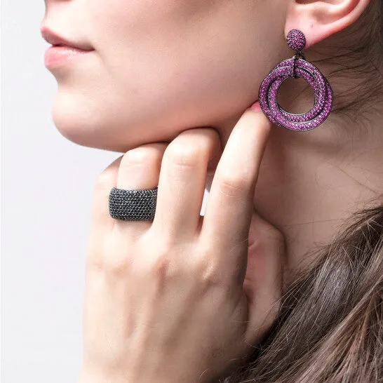 Original Elegant Confetti Womens 18K Black Gold Plated Pink CZ Simulated Diamond Pave Statement Triple Ring Drop Earrings JMS always Earrings Original Elegant Confetti Womens 18K Black Gold Plated Pink CZ Simulated Diamond Pave Statement Triple Ring Drop Earrings JMS always Earrings