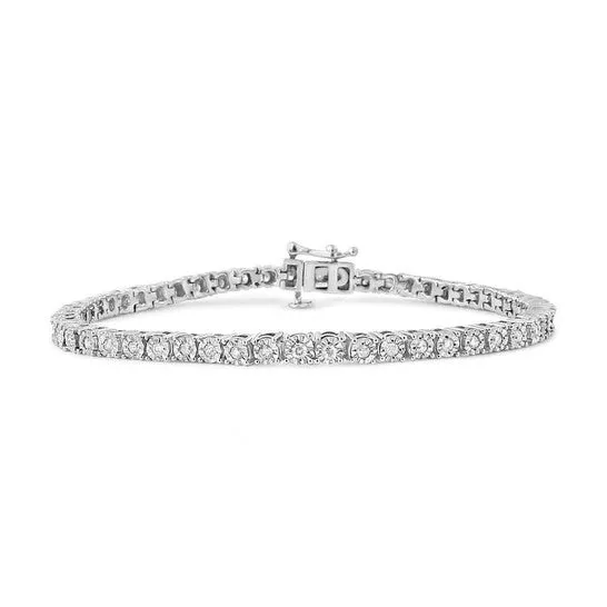 Original Haus of Brilliance 925 Sterling Silver 10 Cttw MiracleSet Diamond Round Faceted Bezel Tennis Bracelet IJ Color I3 Clarity 6 JMS always Bracelets