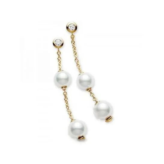 Original Mikimoto Pearls in Motion Akoya Pearl Diamond Earrings with 18K Yellow Gold 775mm JMS always Earrings Original Mikimoto Pearls in Motion Akoya Pearl Diamond Earrings with 18K Yellow Gold 775mm JMS always Earrings