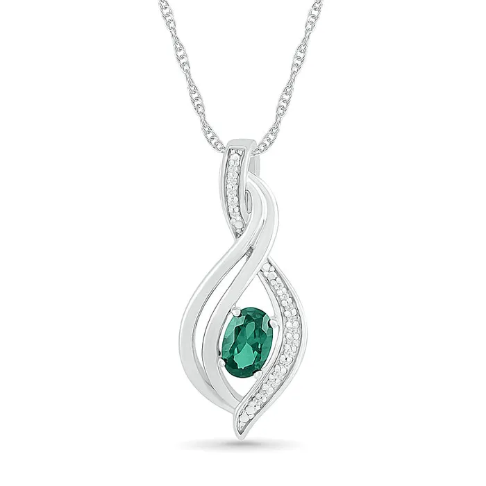 Oval LabCreated Emerald and 005 CT TW Diamond Flame Drop Pendant in Sterling Silver Goldia Earrings Oval LabCreated Emerald and 005 CT TW Diamond Flame Drop Pendant in Sterling Silver Goldia Earrings