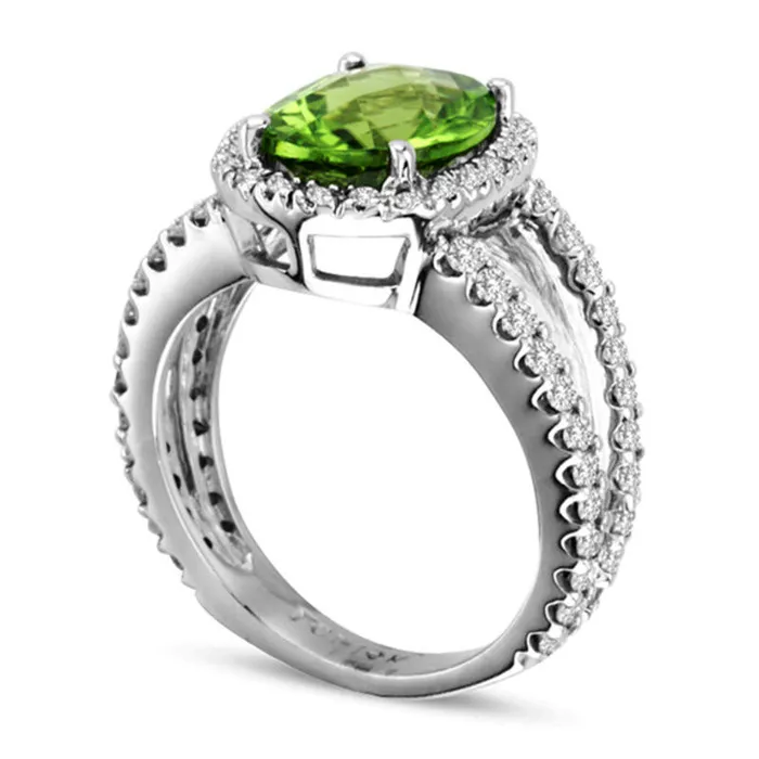Oval Peridot and 088 CT TW Natural Diamond Ring in Solid 14K White Gold Goldia Rings Oval Peridot and 088 CT TW Natural Diamond Ring in Solid 14K White Gold Goldia Rings
