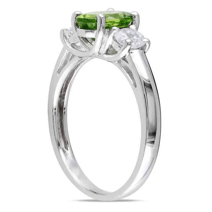 Oval Peridot and LabCreated White Sapphire Three Stone Ring in Sterling Silver Goldia Rings Oval Peridot and LabCreated White Sapphire Three Stone Ring in Sterling Silver Goldia Rings