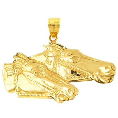 PreStyled Sets Goldia 14K Gold 38MM Bridled Two Horse Heads Pendant