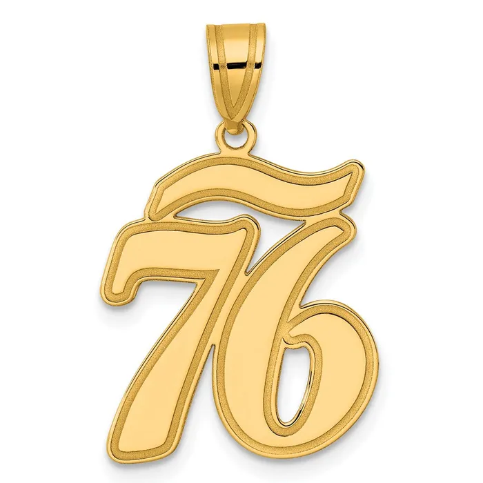 PreStyled Sets Goldia 14k Yellow Gold Brushed Border Script Number 76 Pendant PreStyled Sets Goldia 14k Yellow Gold Brushed Border Script Number 76 Pendant