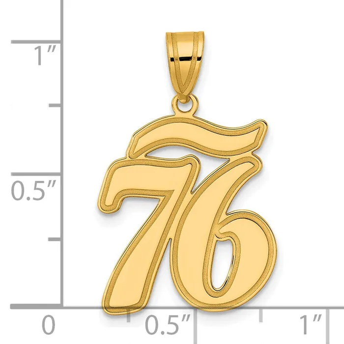 PreStyled Sets Goldia 14k Yellow Gold Brushed Border Script Number 76 Pendant