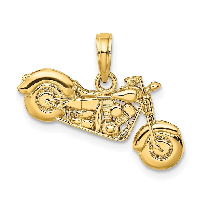 PreStyled Sets Goldia 14k Yellow Gold Gold Polished Textured 3D Motorcycle Pendant