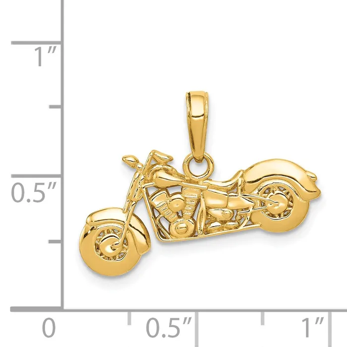 PreStyled Sets Goldia 14k Yellow Gold Gold Polished Textured 3D Motorcycle Pendant