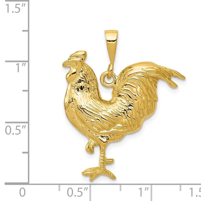 PreStyled Sets Goldia 14k Yellow Gold Solid Polished OpenBacked Rooster Pendant