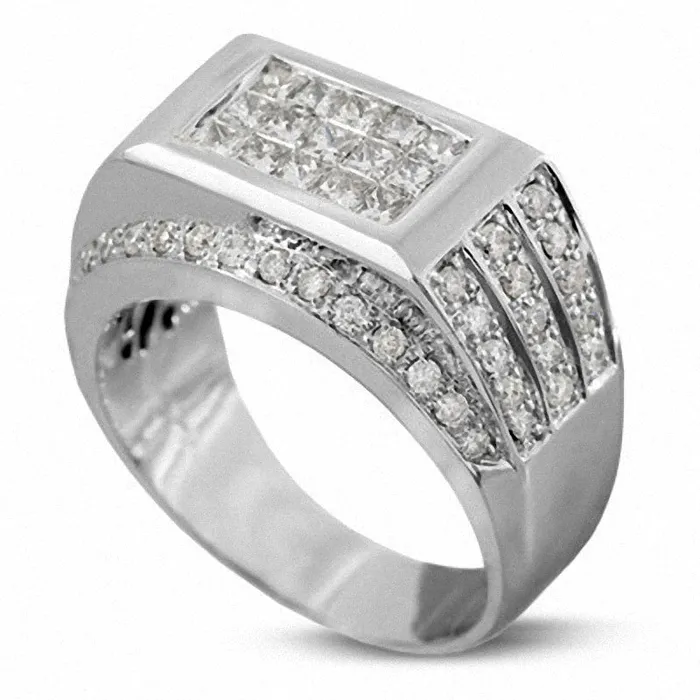 Previously Owned Mens 188 CT TW Rectangle Natural Diamond Ring in Solid 14K White Gold Goldia Rings Previously Owned Mens 188 CT TW Rectangle Natural Diamond Ring in Solid 14K White Gold Goldia Rings