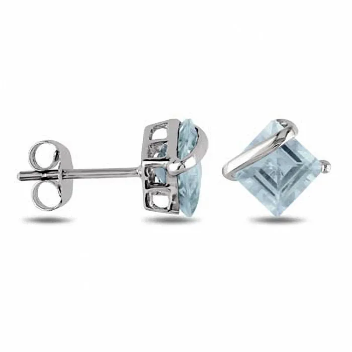PrincessCut Aquamarine Overlay Stud Earrings in 10K White Gold Goldia Earrings