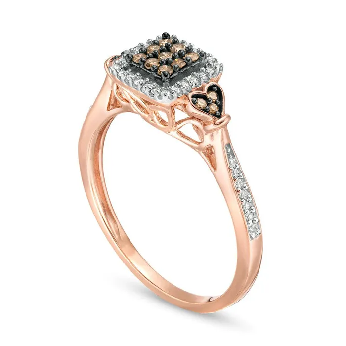 Rings 025 CT TW Champagne and White Composite Natural Diamond Square Frame HeartSides Ring in Solid 10K Rose Gold Goldia Rings 025 CT TW Champagne and White Composite Natural Diamond Square Frame HeartSides Ring in Solid 10K Rose Gold Goldia