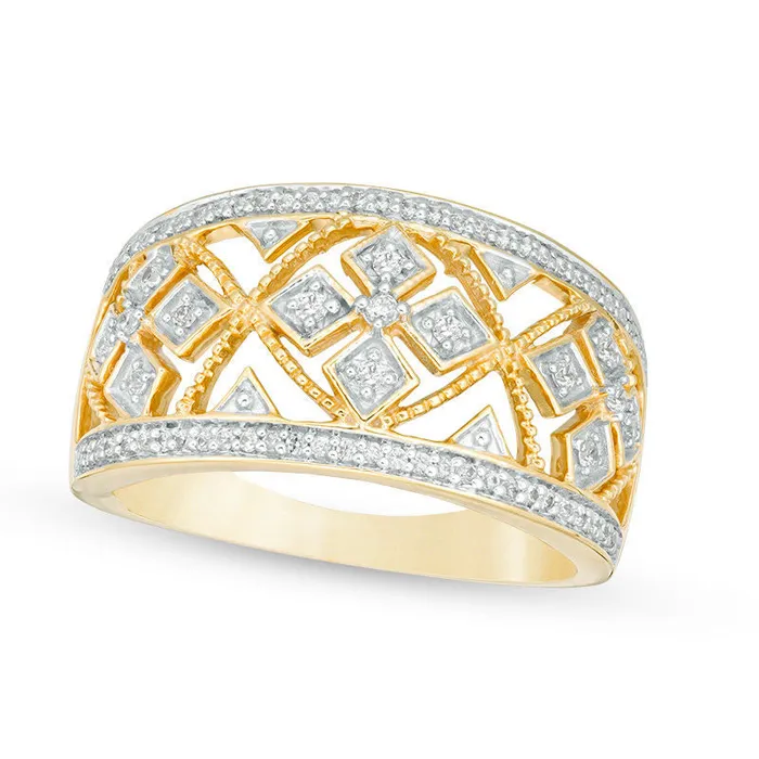 Rings 025 CT TW Natural Diamond Clover Antique Vintage Style Ring in Solid 10K Yellow Gold Goldia Rings 025 CT TW Natural Diamond Clover Antique Vintage Style Ring in Solid 10K Yellow Gold Goldia