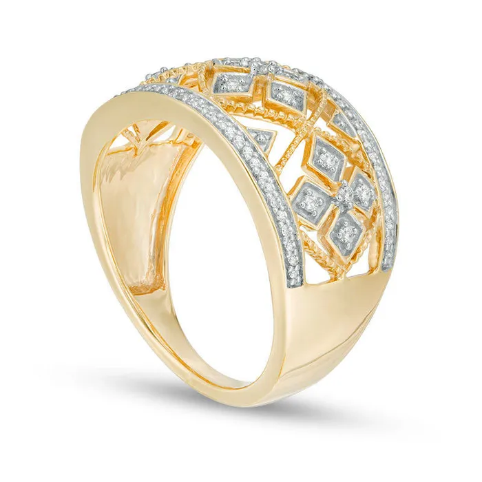 Rings 025 CT TW Natural Diamond Clover Antique Vintage Style Ring in Solid 10K Yellow Gold Goldia Rings 025 CT TW Natural Diamond Clover Antique Vintage Style Ring in Solid 10K Yellow Gold Goldia