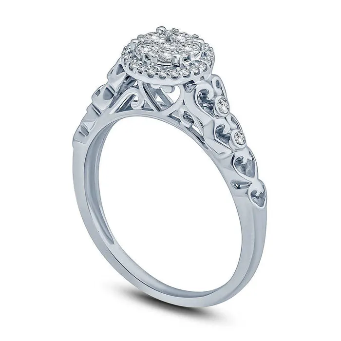 Rings 033 CT TW Composite Natural Diamond Frame Heart Shank Engagement Ring in Solid 10K White Gold Goldia Rings 033 CT TW Composite Natural Diamond Frame Heart Shank Engagement Ring in Solid 10K White Gold Goldia