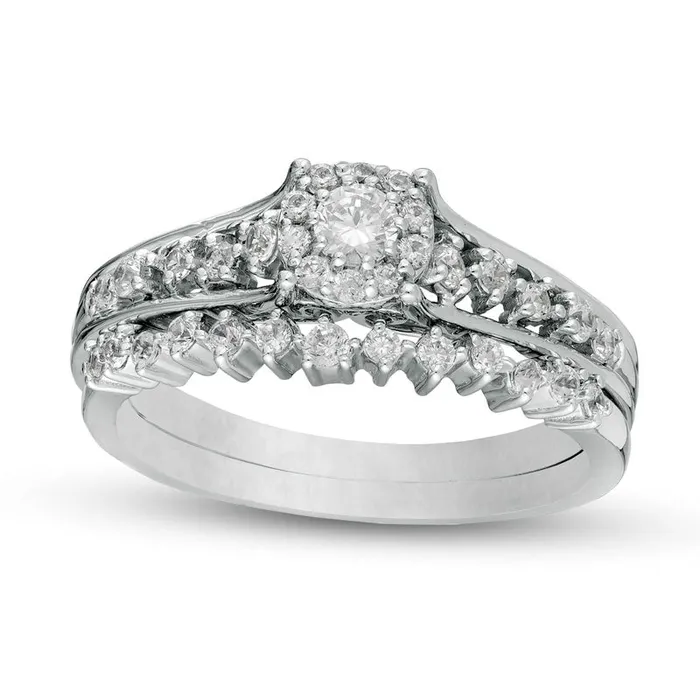 Rings 050 CT TW Natural Diamond Frame Bridal Engagement Ring Set in Solid 10K White Gold Goldia Rings 050 CT TW Natural Diamond Frame Bridal Engagement Ring Set in Solid 10K White Gold Goldia