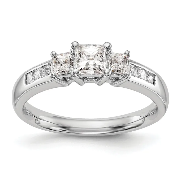 Rings 050ct CZ Solid Real 14K White Gold 3Stone Engagement Ring Goldia