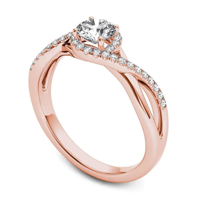 Rings 063 CT TW Natural Diamond Frame Twist Bypass Engagement Ring in Solid 14K Rose Gold Goldia Rings 063 CT TW Natural Diamond Frame Twist Bypass Engagement Ring in Solid 14K Rose Gold Goldia