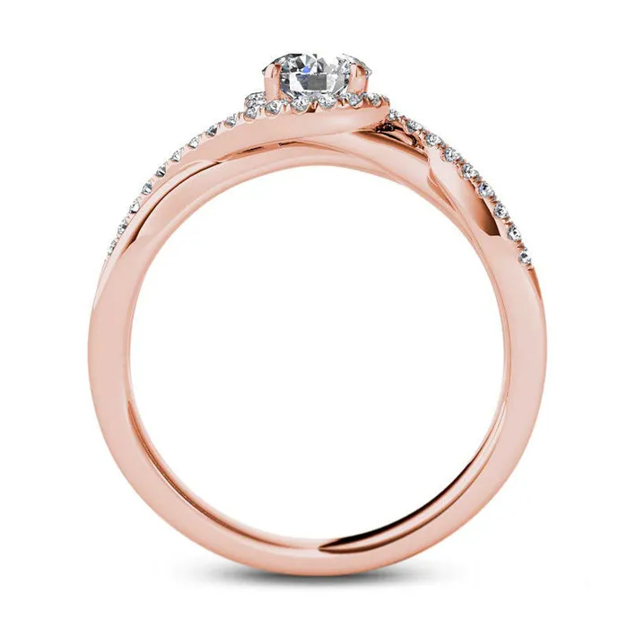 Rings 063 CT TW Natural Diamond Frame Twist Bypass Engagement Ring in Solid 14K Rose Gold Goldia Rings 063 CT TW Natural Diamond Frame Twist Bypass Engagement Ring in Solid 14K Rose Gold Goldia
