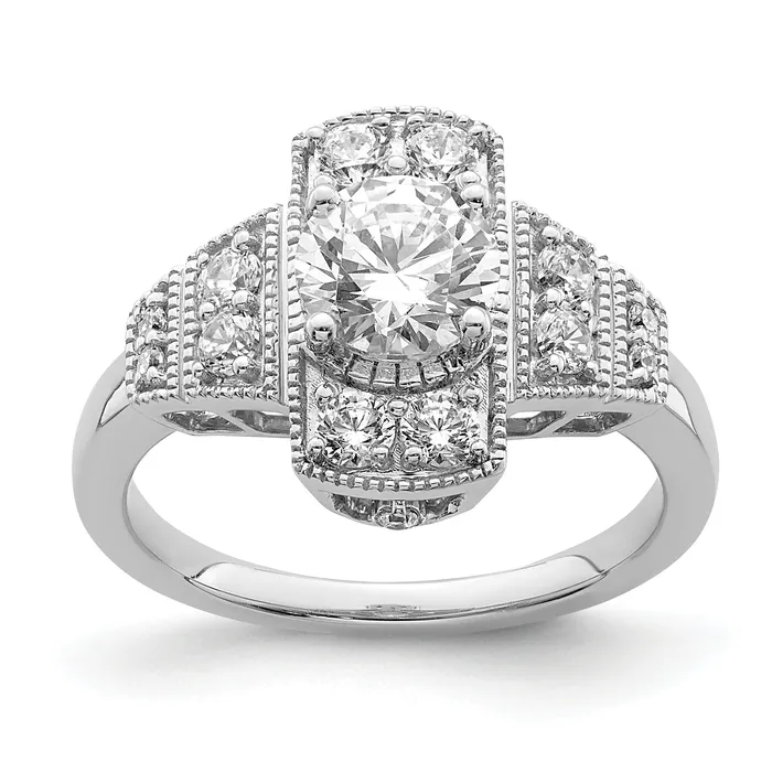 Rings 065ct CZ Solid Real 14k White Polished Art Deco 65ct Round Ctr Dia Engagement Ring Goldia Rings 065ct CZ Solid Real 14k White Polished Art Deco 65ct Round Ctr Dia Engagement Ring Goldia