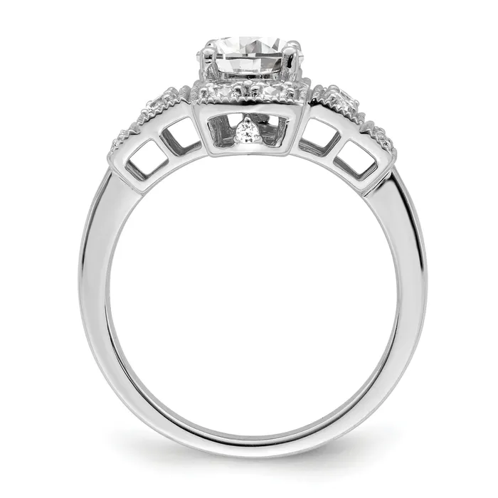 Rings 065ct CZ Solid Real 14k White Polished Art Deco 65ct Round Ctr Dia Engagement Ring Goldia