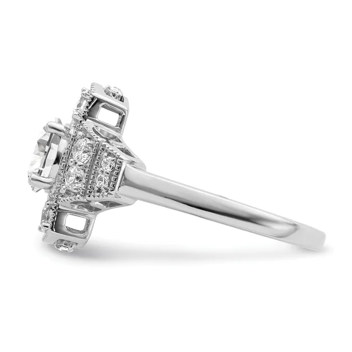 Rings 065ct CZ Solid Real 14k White Polished Art Deco 65ct Round Ctr Dia Engagement Ring Goldia