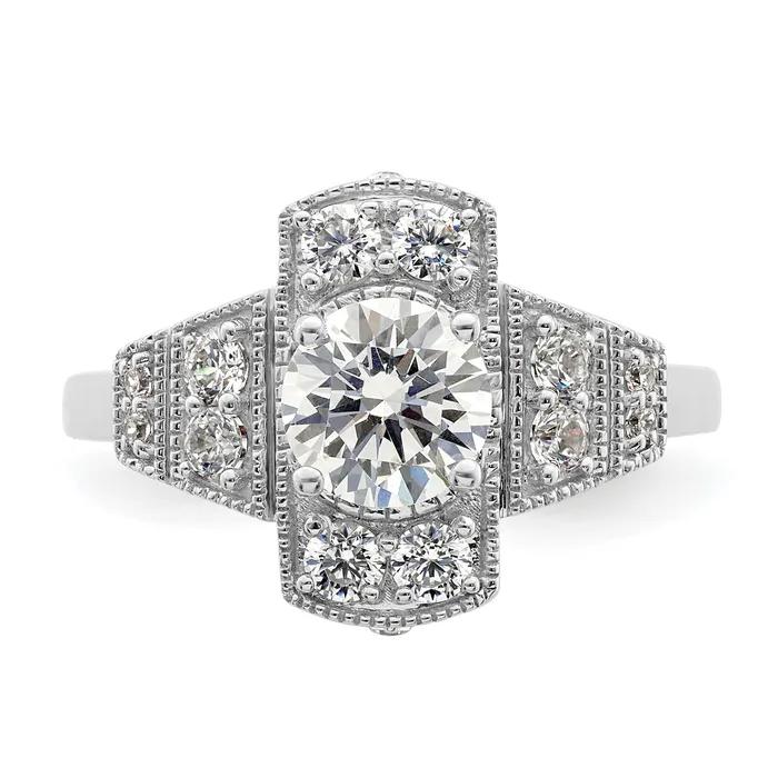 Rings 065ct CZ Solid Real 14k White Polished Art Deco 65ct Round Ctr Dia Engagement Ring Goldia