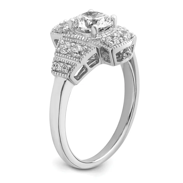 Rings 065ct CZ Solid Real 14k White Polished Art Deco 65ct Round Ctr Dia Engagement Ring Goldia