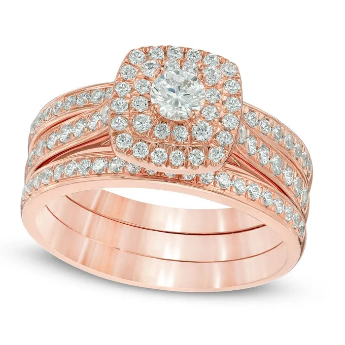 Rings 10 CT TW Natural Diamond Double Square Frame Three Piece Bridal Engagement Ring Set in Solid 10K Rose Gold Goldia Rings 10 CT TW Natural Diamond Double Square Frame Three Piece Bridal Engagement Ring Set in Solid 10K Rose Gold Goldia