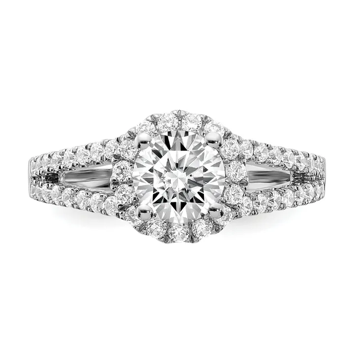 Rings 100ct CZ Solid Real 14K White Gold Round Halo Engagement Ring Goldia