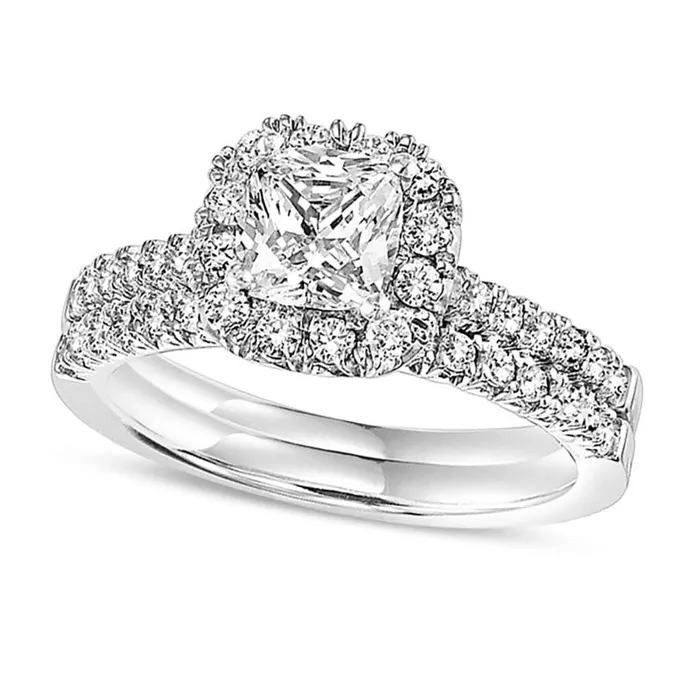 Rings 133 CT TW CushionCut Natural Diamond Frame Bridal Engagement Ring Set in Solid 14K White Gold Goldia Rings 133 CT TW CushionCut Natural Diamond Frame Bridal Engagement Ring Set in Solid 14K White Gold Goldia