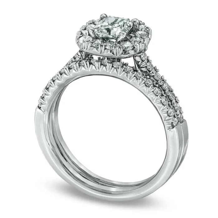 Rings 133 CT TW CushionCut Natural Diamond Frame Bridal Engagement Ring Set in Solid 14K White Gold Goldia Rings 133 CT TW CushionCut Natural Diamond Frame Bridal Engagement Ring Set in Solid 14K White Gold Goldia