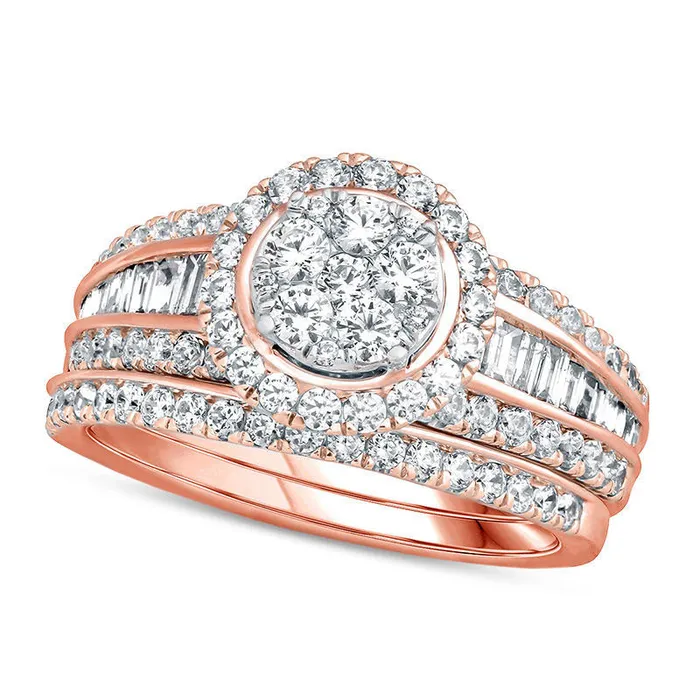 Rings 15 CT TW Baguette and Round Composite Natural Diamond Frame Bridal Engagement Ring Set in Solid 14K Rose Gold Goldia Rings 15 CT TW Baguette and Round Composite Natural Diamond Frame Bridal Engagement Ring Set in Solid 14K Rose Gold Goldia