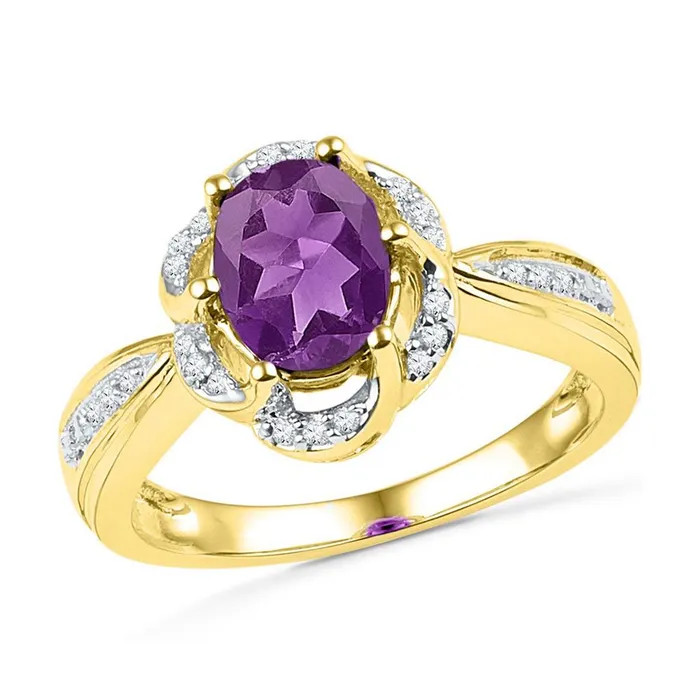 Rings 10k Yellow Gold Oval Created Amethyst Solitaire Diamond Ring 134 Cttw gndatlanta