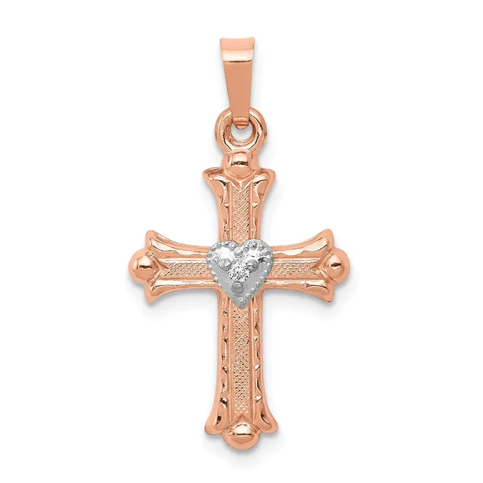 Rings 14k Two tone Rose and White Gold Diamond Cross Pendant Goldiacom