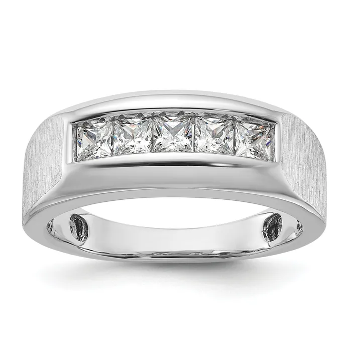 Rings 14k White Gold 1 Ct Lab Grown Diamond VSSI G Five Stone Polished and Satin Mens Ring Goldia Rings 14k White Gold 1 Ct Lab Grown Diamond VSSI G Five Stone Polished and Satin Mens Ring Goldia