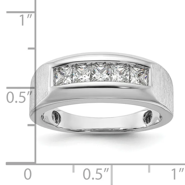 Rings 14k White Gold 1 Ct Lab Grown Diamond VSSI G Five Stone Polished and Satin Mens Ring Goldia