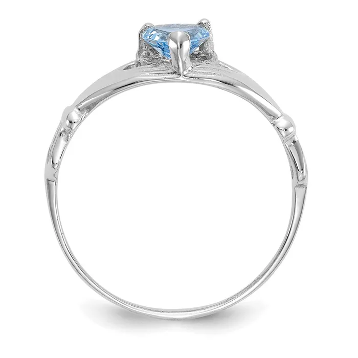 Rings 14k White Gold CZ March Birthstone Claddagh Heart Ring Goldia